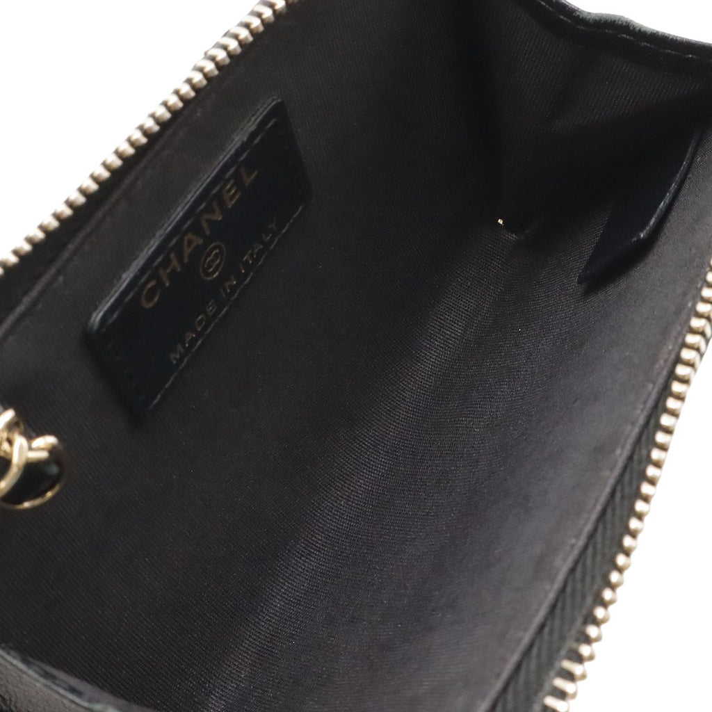 Chanel Camellia CC Logo Coin Purse L-shaped Zipper Lambskin Leather Black Gold — view 5