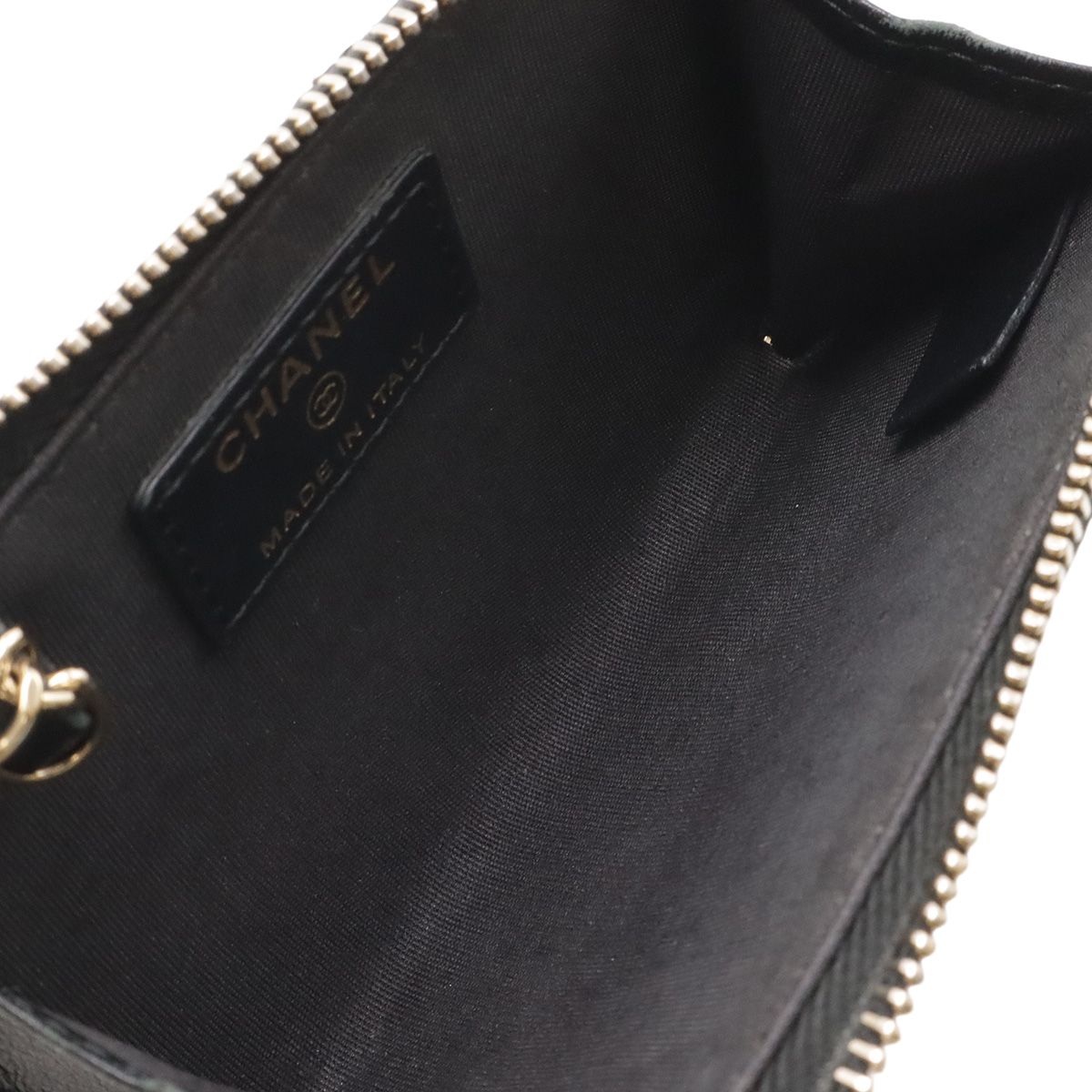 Chanel Camellia CC Logo Coin Purse L-shaped Zipper Lambskin Leather Black Gold — view 5