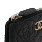 Chanel Camellia CC Logo Coin Purse L-shaped Zipper Lambskin Leather Black Gold — view 4