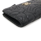 Chanel Camellia CC Logo Coin Purse L-shaped Zipper Lambskin Leather Black Gold — view 3