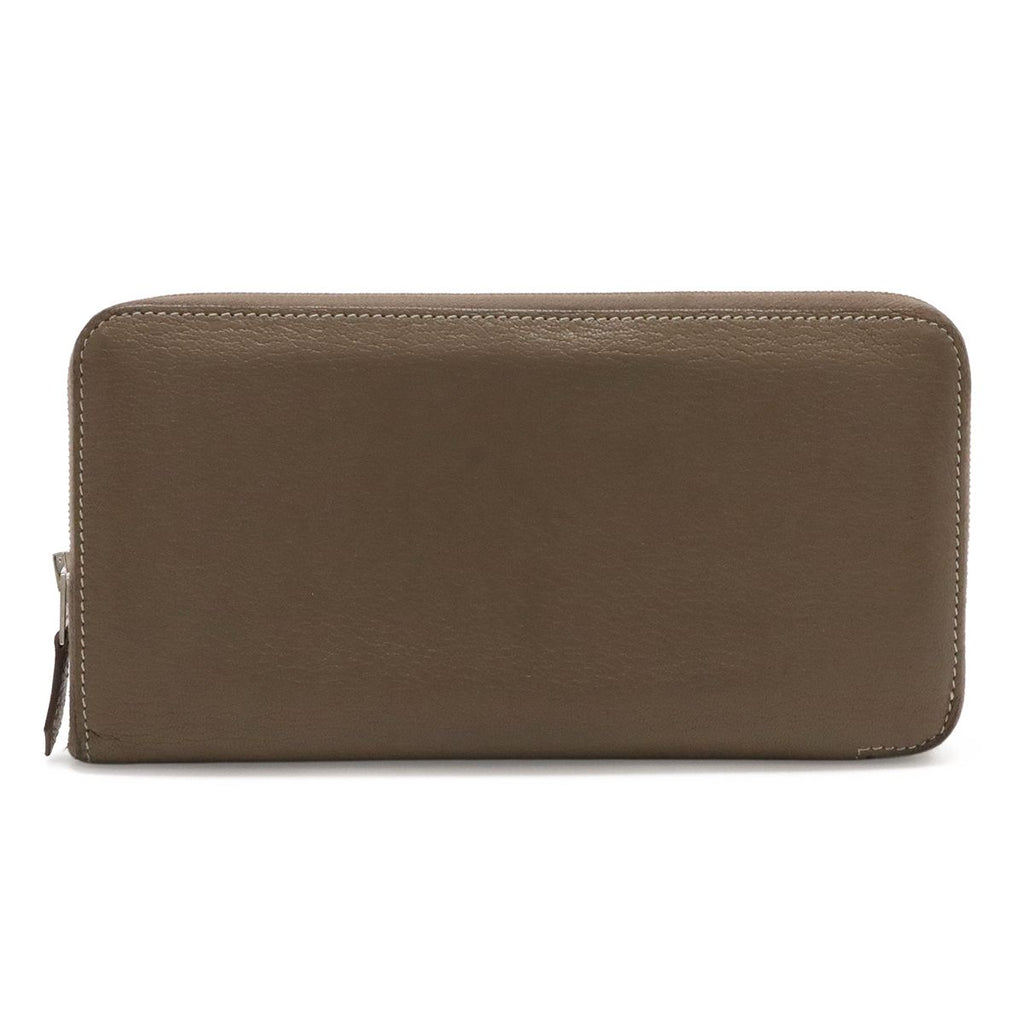 Hermes Azap Long All Leather Zip Around Wallet Chevre Etoupe Greige Kei Silver