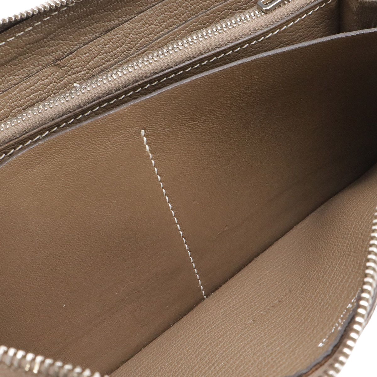 Hermes Azap Long All Leather Zip Around Wallet Chevre Etoupe Greige Kei Silver — view 8