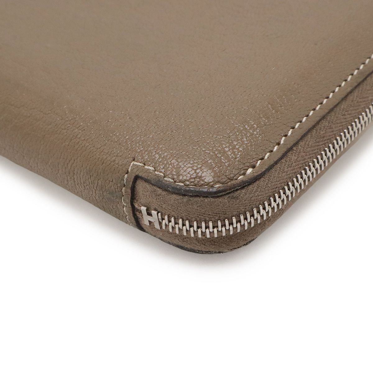 Hermes Azap Long All Leather Zip Around Wallet Chevre Etoupe Greige Kei Silver — view 3