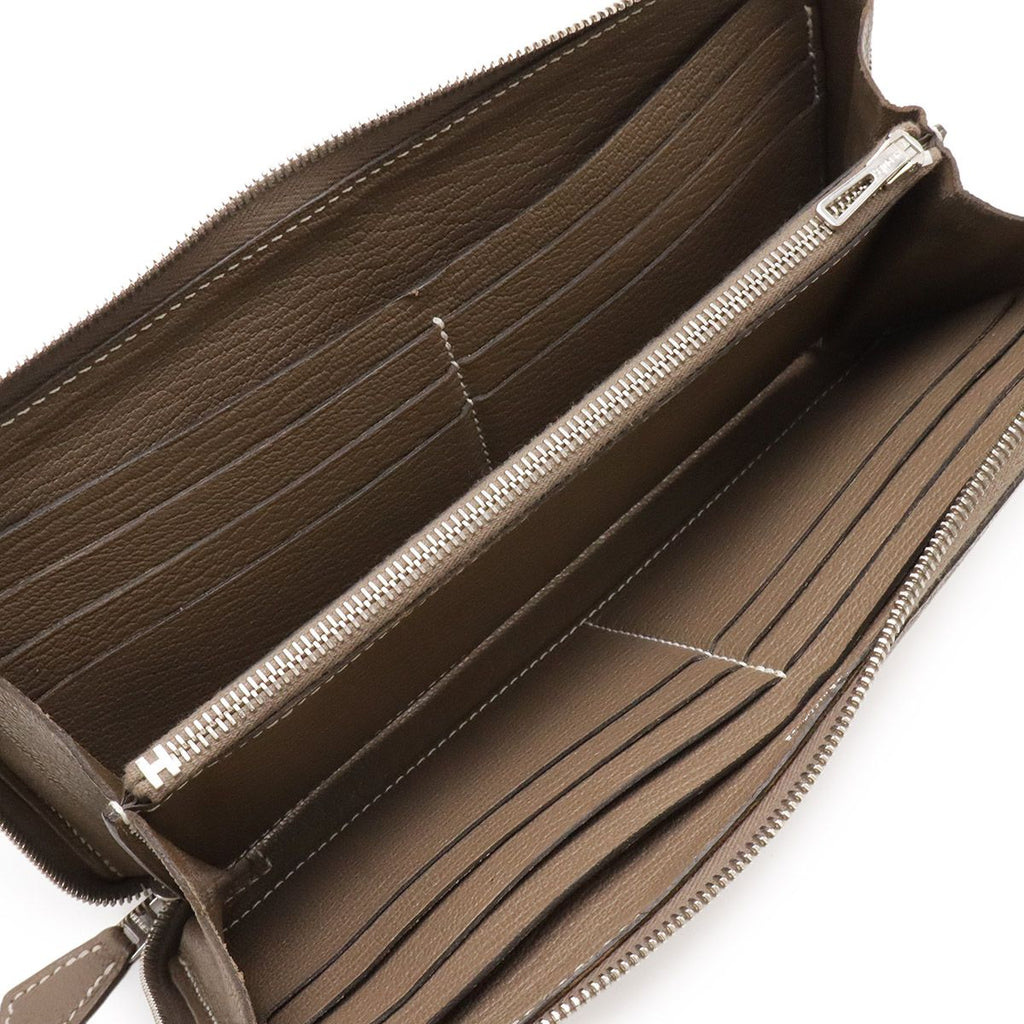 Hermes Azap Long All Leather Zip Around Wallet Chevre Etoupe Greige Kei Silver — view 5