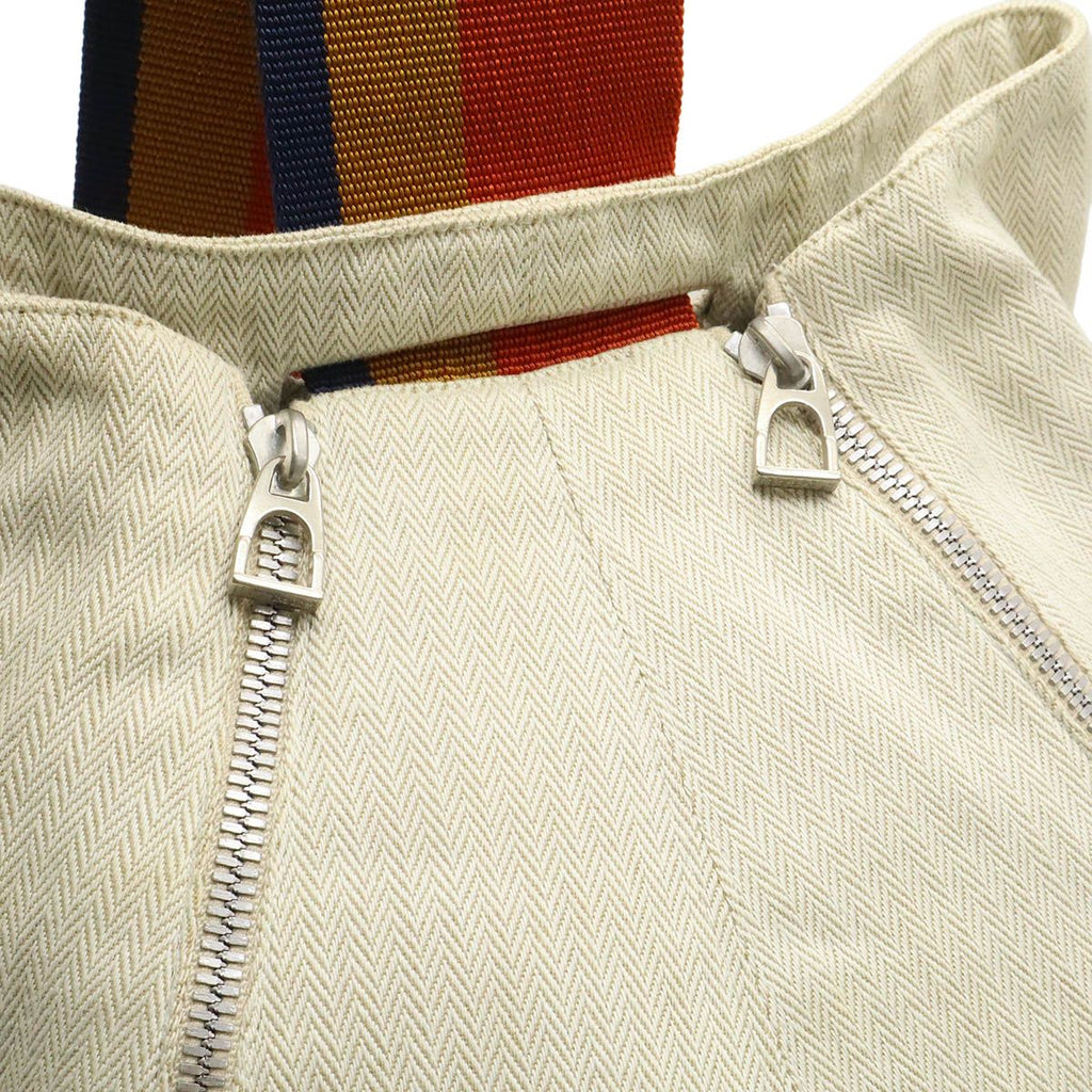 Hermes Cavalier Shoulder Bag Canvas Natural Orange Yellow Navy Silver — view 4