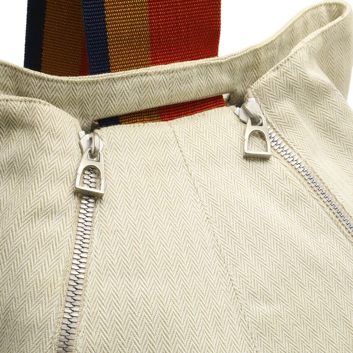 Hermes Cavalier Shoulder Bag Canvas Natural Orange Yellow Navy Silver — view 4