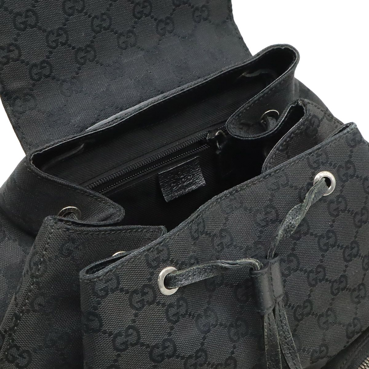 Gucci GG Canvas Jackie Line Backpack Leather Black Silver — view 7