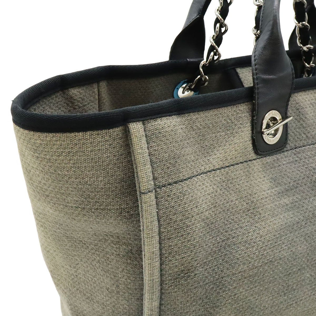 Chanel Deauville Tote GM Logo 2-Way Chain Shoulder Bag Canvas Leather Gray Black — view 8