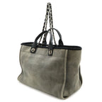 Chanel Deauville Tote GM Logo 2-Way Chain Shoulder Bag Canvas Leather Gray Black — view 2