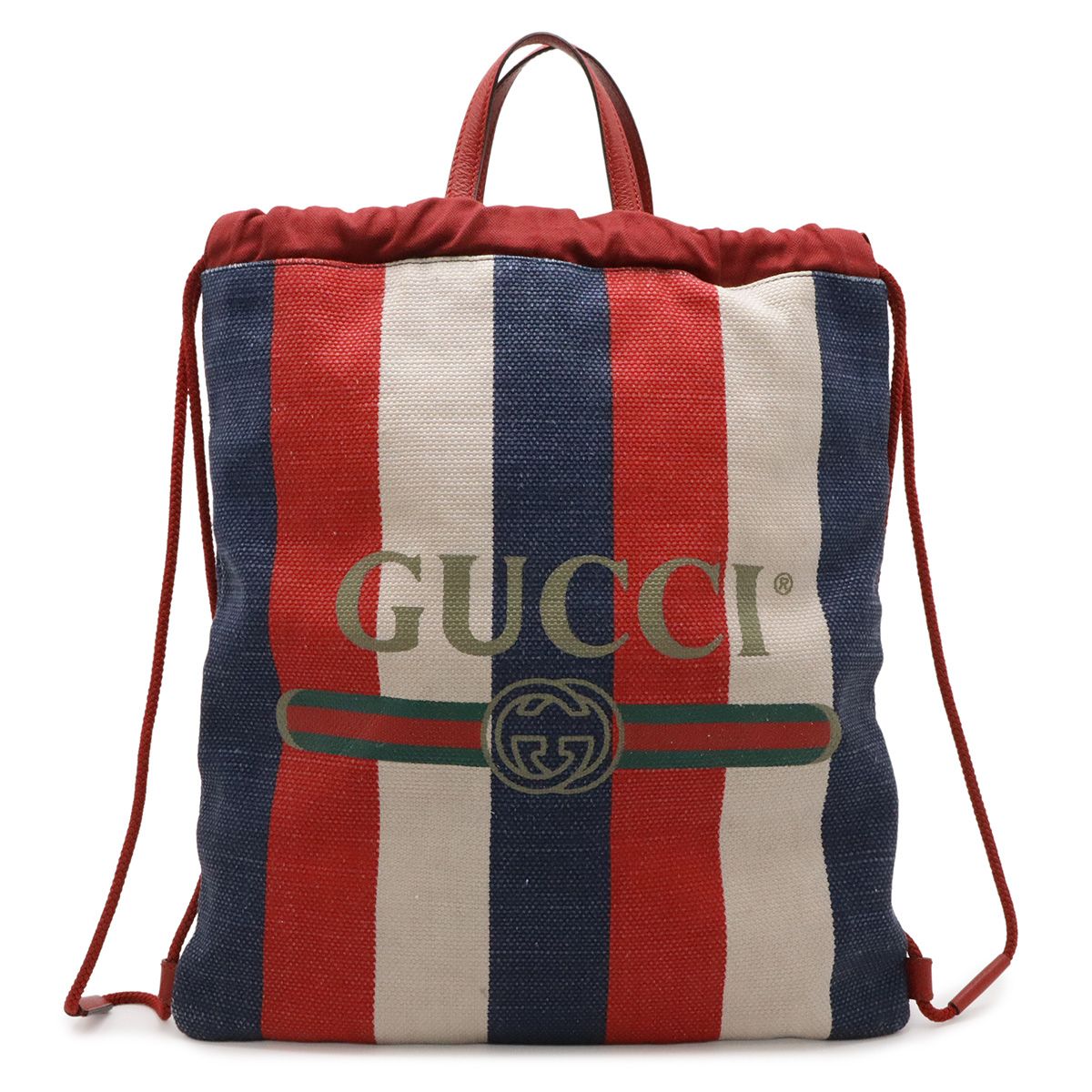 Gucci Print Tricolor Drawstring Backpack Canvas Leather Red Blue