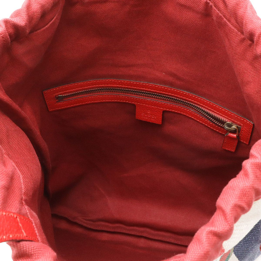 Gucci Print Tricolor Drawstring Backpack Canvas Leather Red Blue — view 6