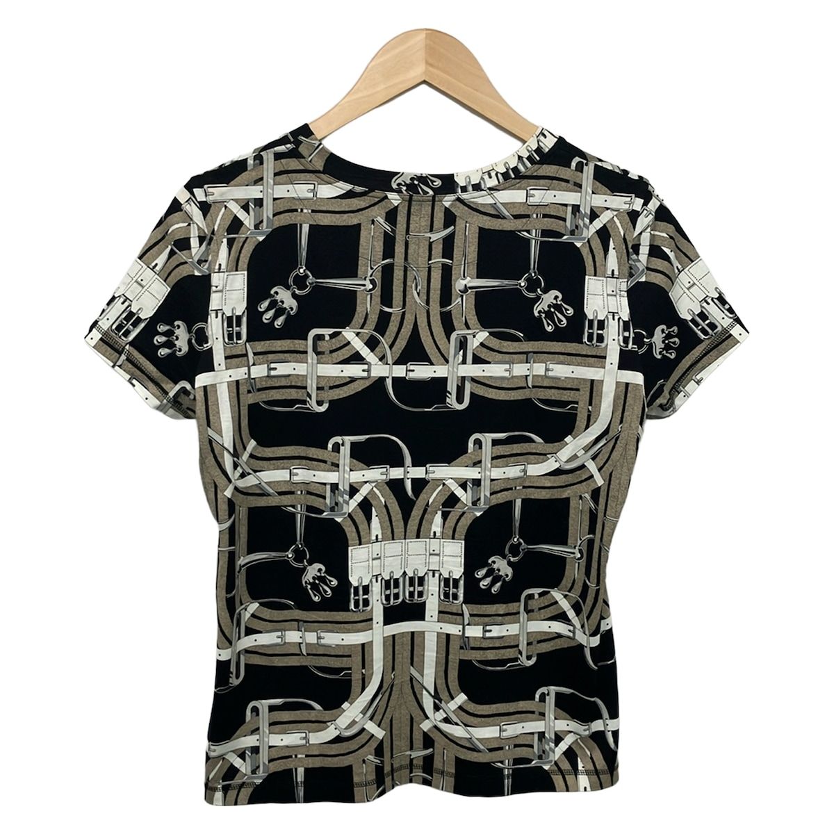 Hermes Short Sleeve T-Shirt 38 M Black White Brown Belt Motif — view 2