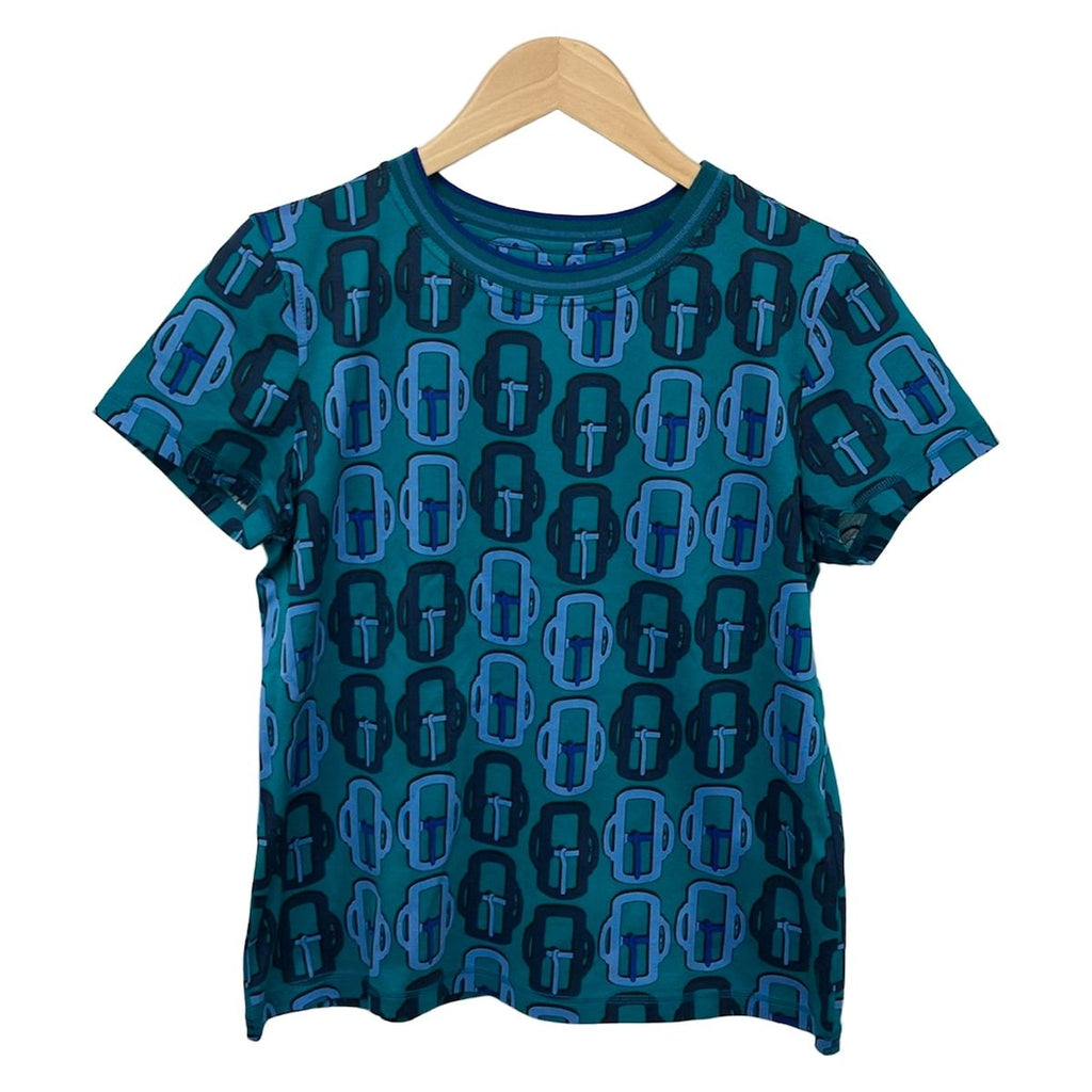 Hermes Short Sleeve T-Shirt 40 M Green Blue Navy Modern Buckle