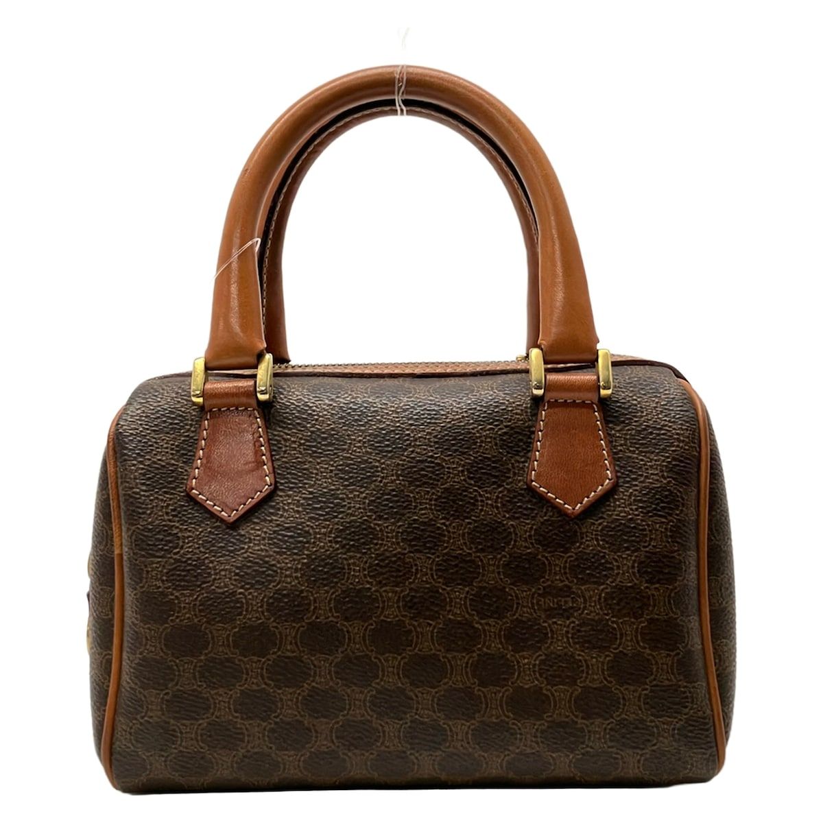 Celine Handbag Macadam Pattern Dark Brown Mini Boston Leather