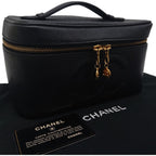 Chanel Caviar Leather Vanity Bag CC Logo Black Bag with Card