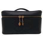 Chanel Caviar Leather Vanity Bag CC Logo Black Bag with Card — view 2