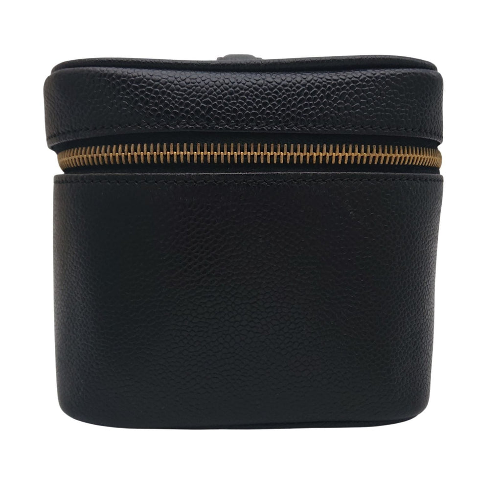 Chanel Caviar Leather Vanity Bag CC Logo Black Bag with Card — view 3