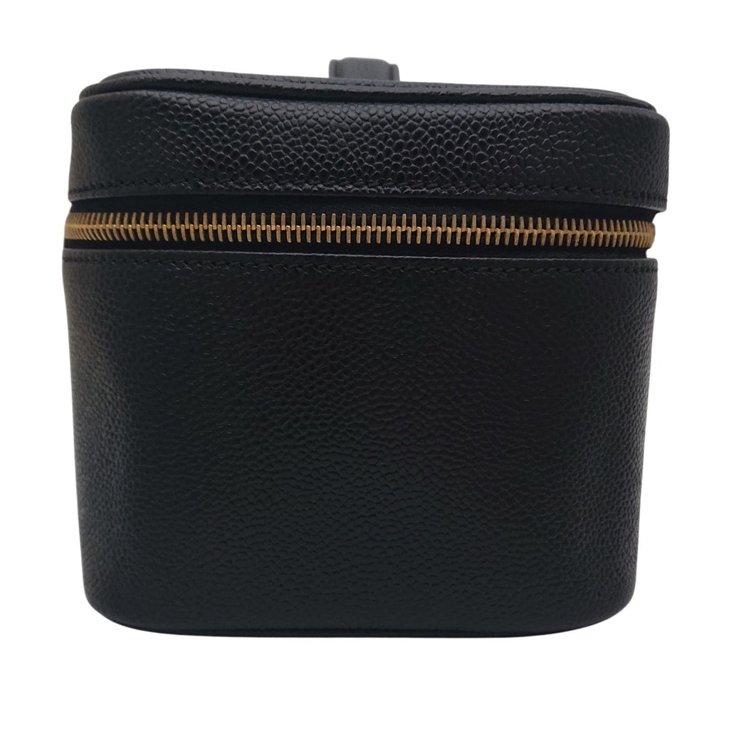 Chanel Caviar Leather Vanity Bag CC Logo Black Bag with Card — view 5