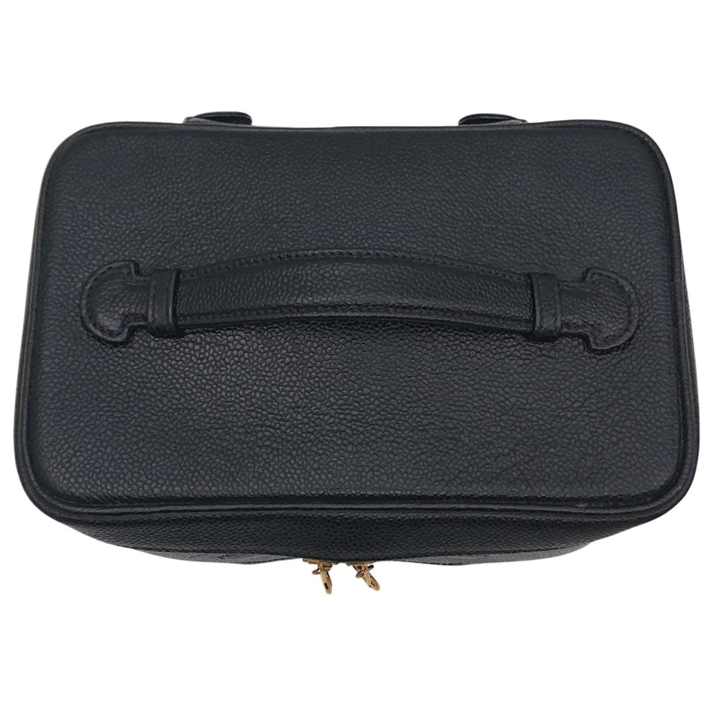 Chanel Caviar Leather Vanity Bag CC Logo Black Bag with Card — view 6