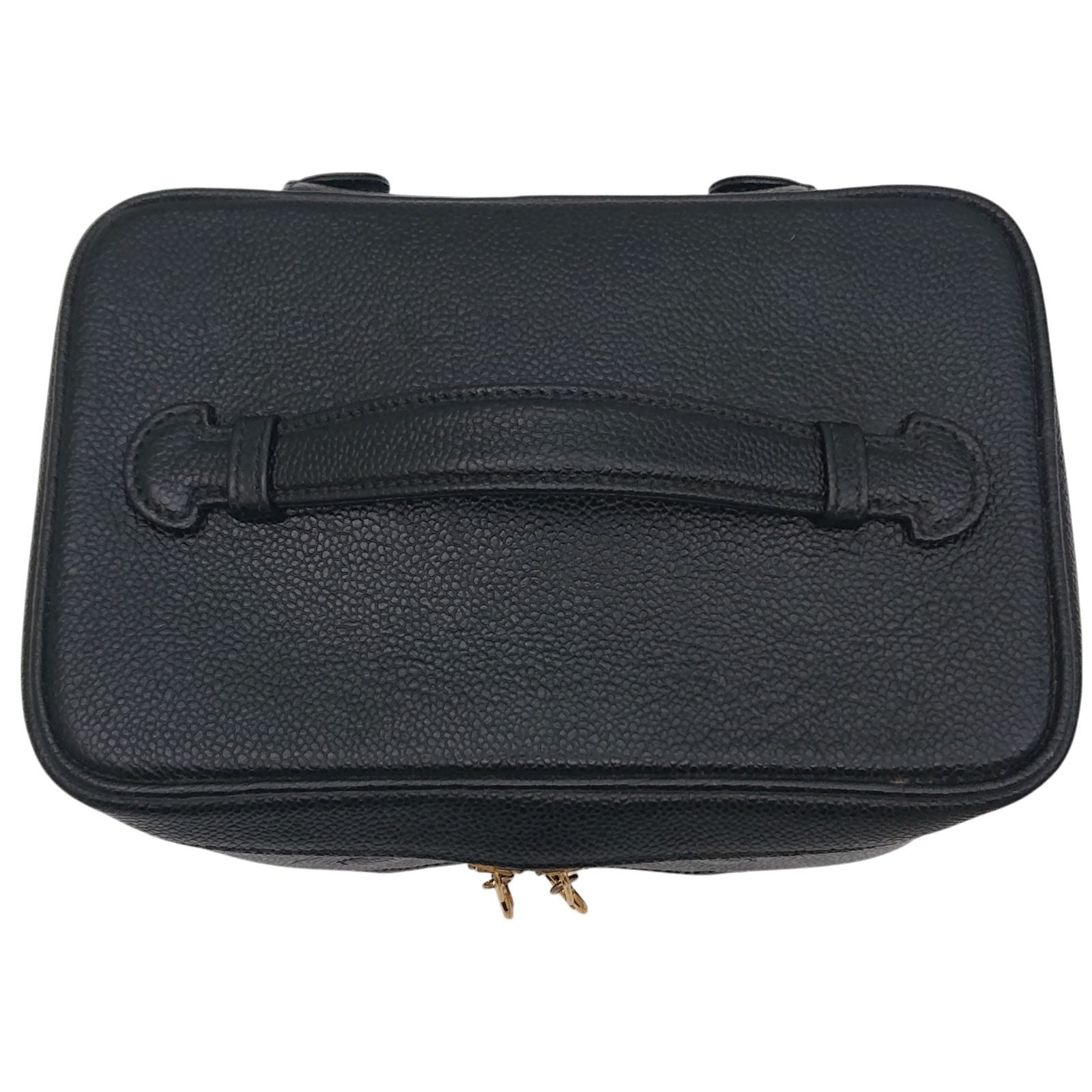 Chanel Caviar Leather Vanity Bag CC Logo Black Bag with Card — view 6