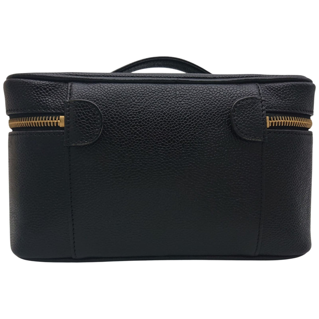 Chanel Caviar Leather Vanity Bag CC Logo Black Bag with Card — view 4