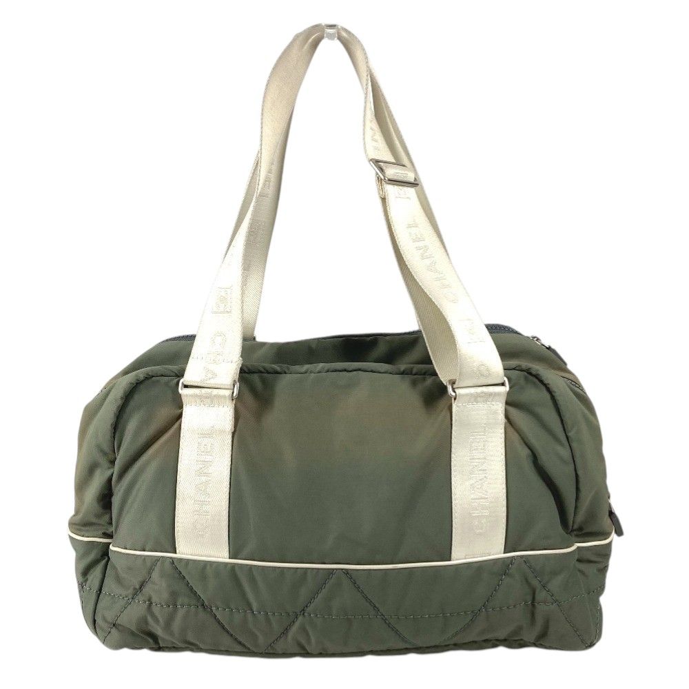 Chanel Boston Bag Logo CC Nylon Gray