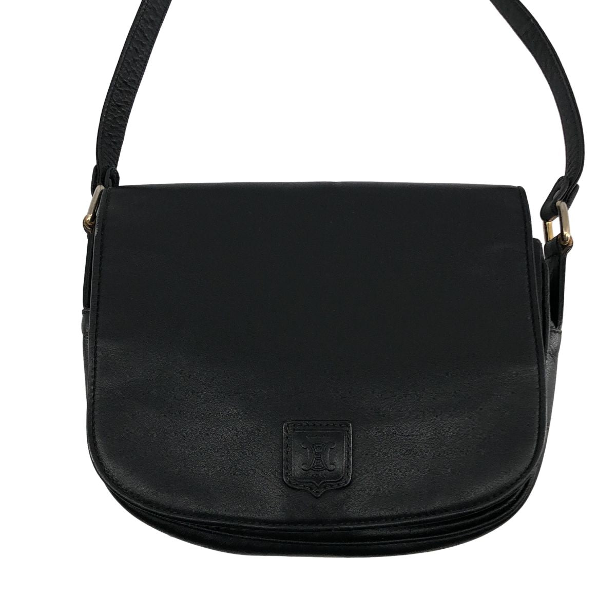 Celine Leather Logo Flap Shoulder Bag Black — view 3