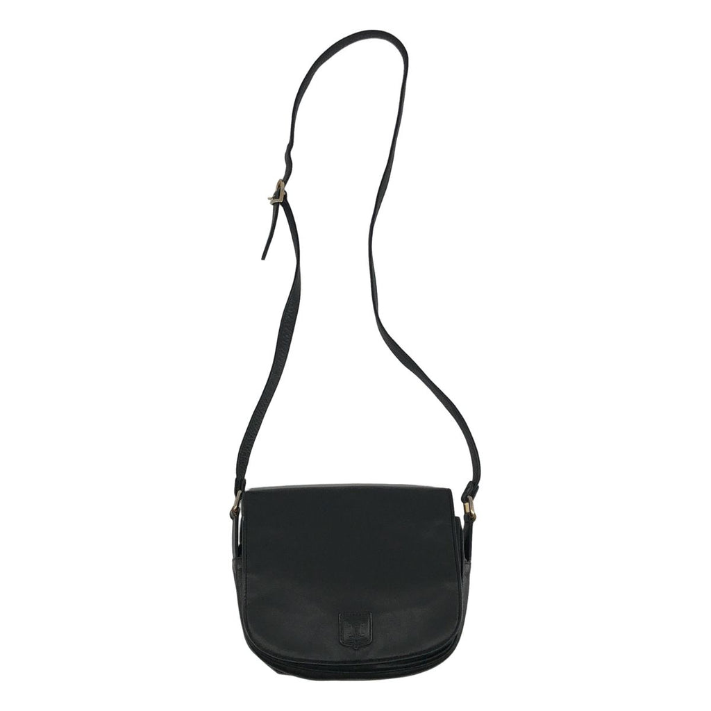 Celine Leather Logo Flap Shoulder Bag Black