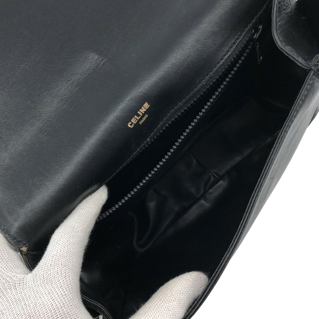 Celine Leather Logo Flap Shoulder Bag Black — view 5