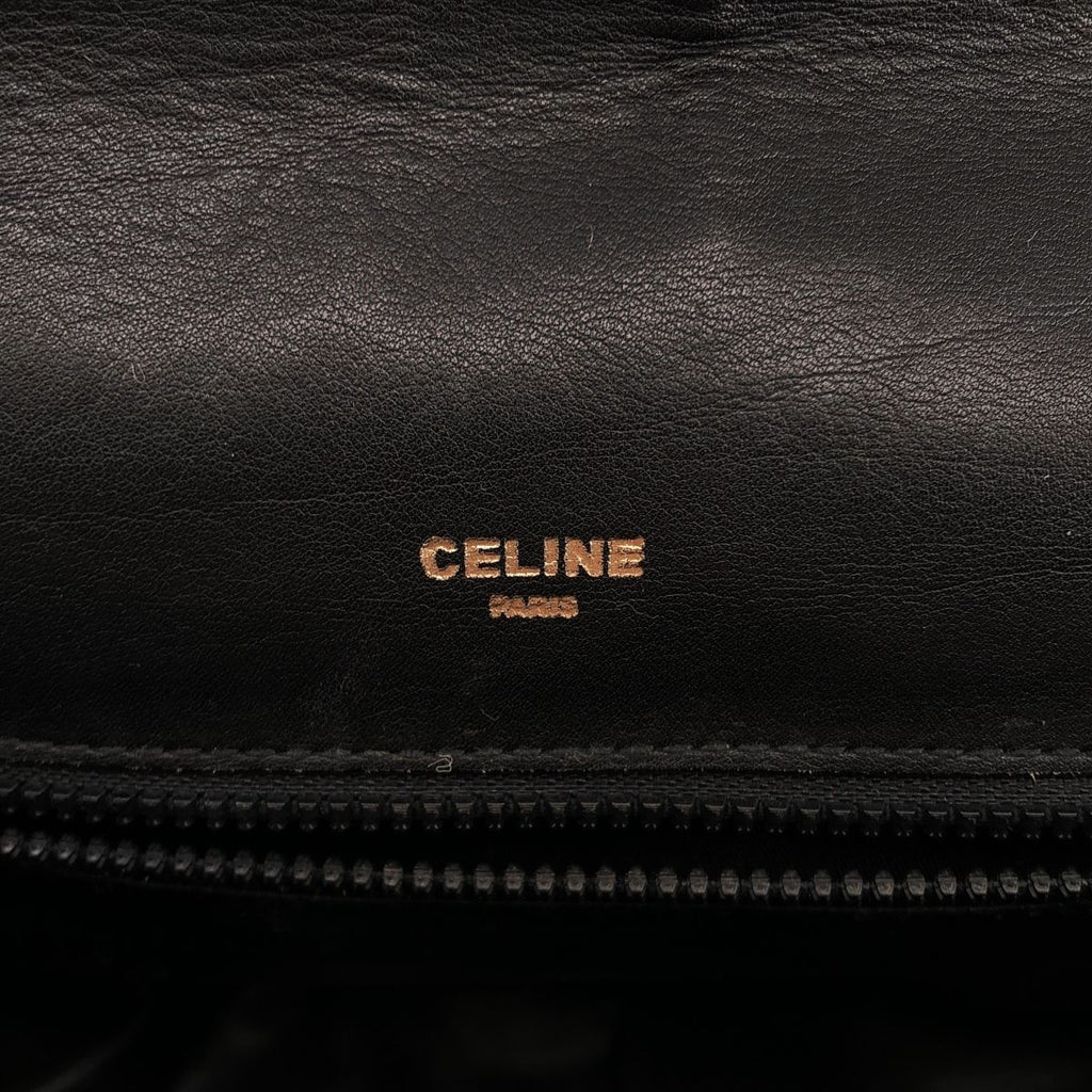 Celine Leather Logo Flap Shoulder Bag Black — view 6