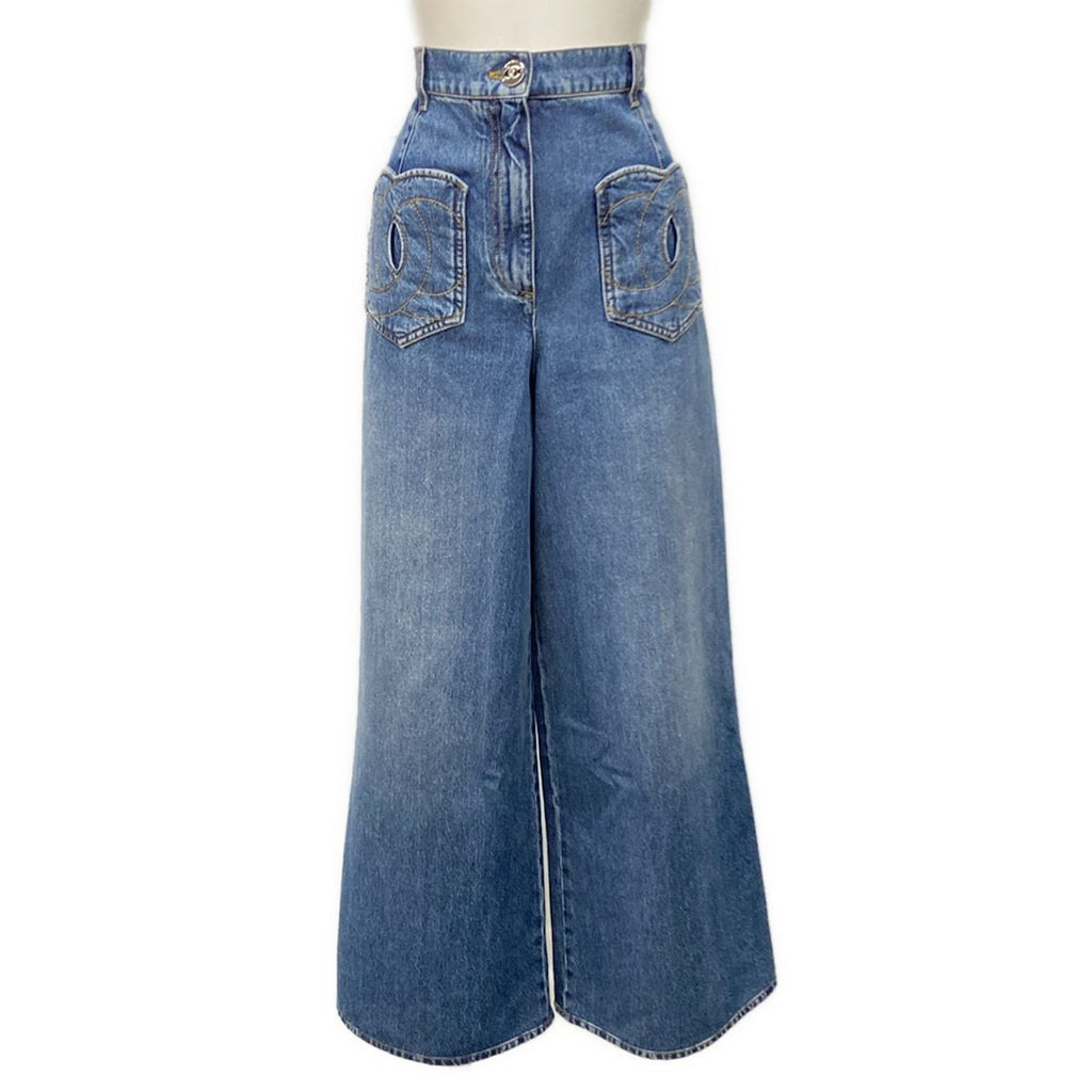 Chanel Jeans 36 S Blue Rhinestone Cotton