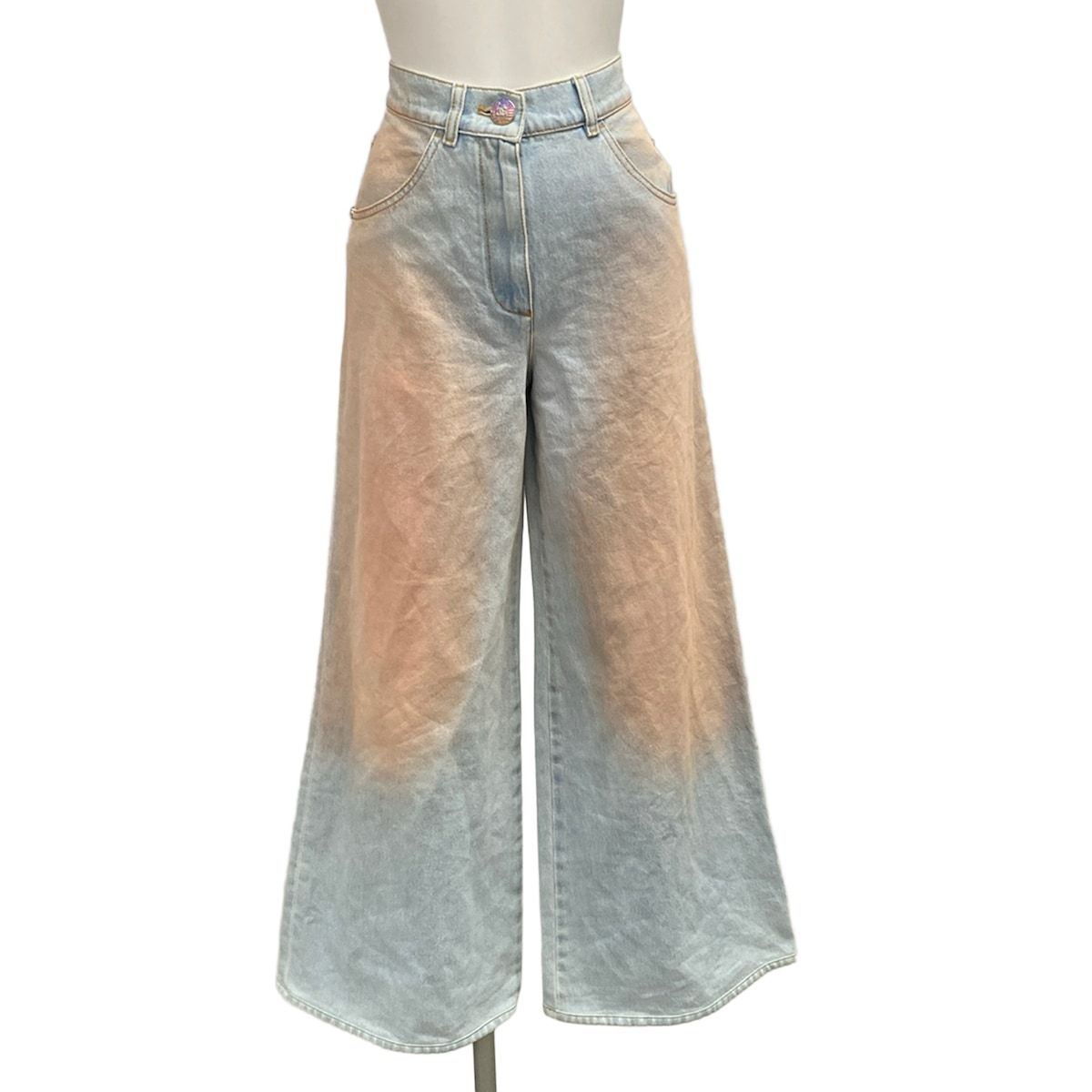 Chanel Jeans 34 S Light Blue Light Pink Wide Pants Gradient Cotton