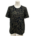 Chanel Short Sleeve T-Shirt 38 M Black Gold Camellia Lame Cotton