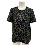 Chanel Short Sleeve T-Shirt 38 M Black Gold Camellia Lame Cotton
