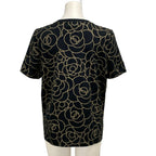 Chanel Short Sleeve T-Shirt 38 M Black Gold Camellia Lame Cotton — view 2