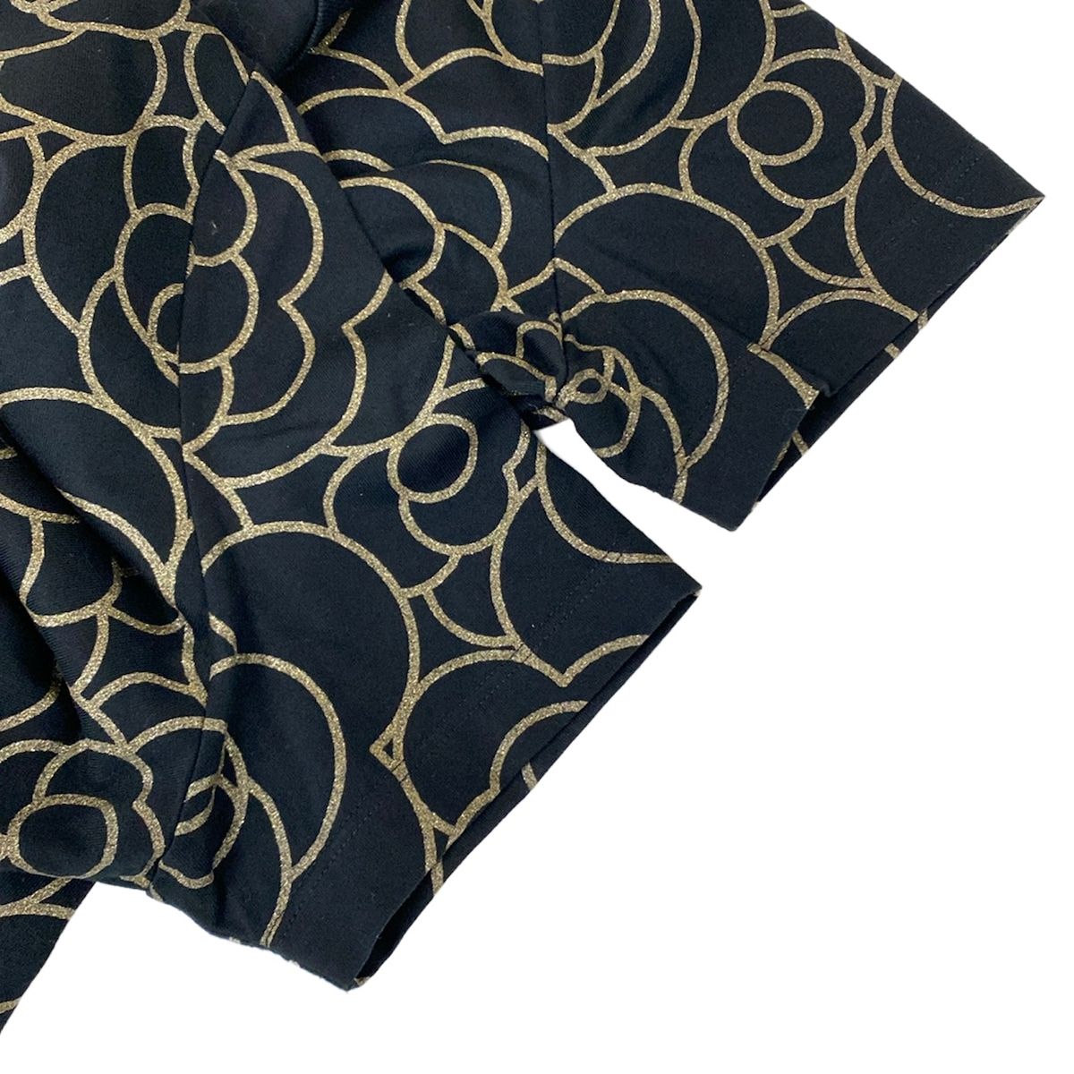 Chanel Short Sleeve T-Shirt 38 M Black Gold Camellia Lame Cotton — view 6
