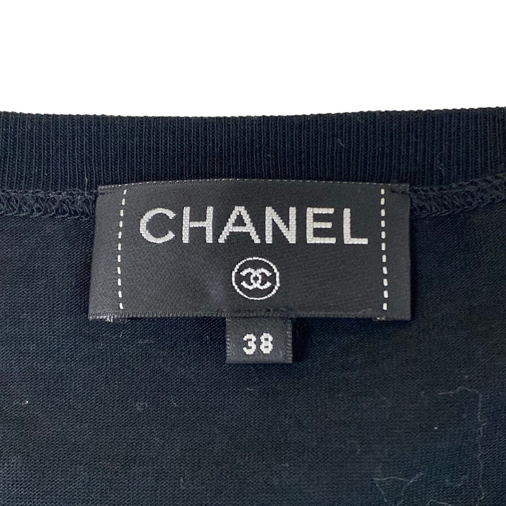 Chanel Short Sleeve T-Shirt 38 M Black Gold Camellia Lame Cotton — view 3