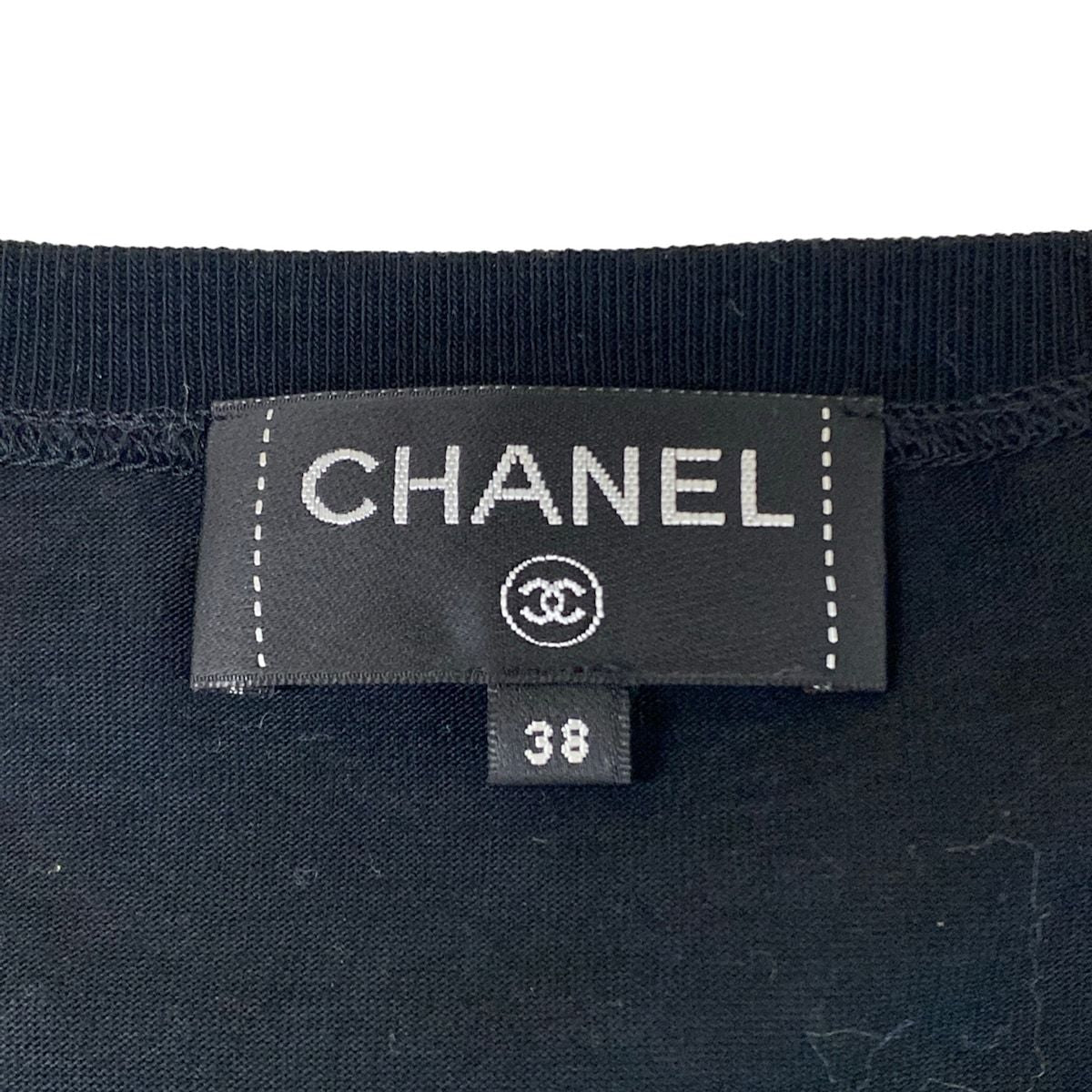 Chanel Short Sleeve T-Shirt 38 M Black Gold Camellia Lame Cotton — view 3
