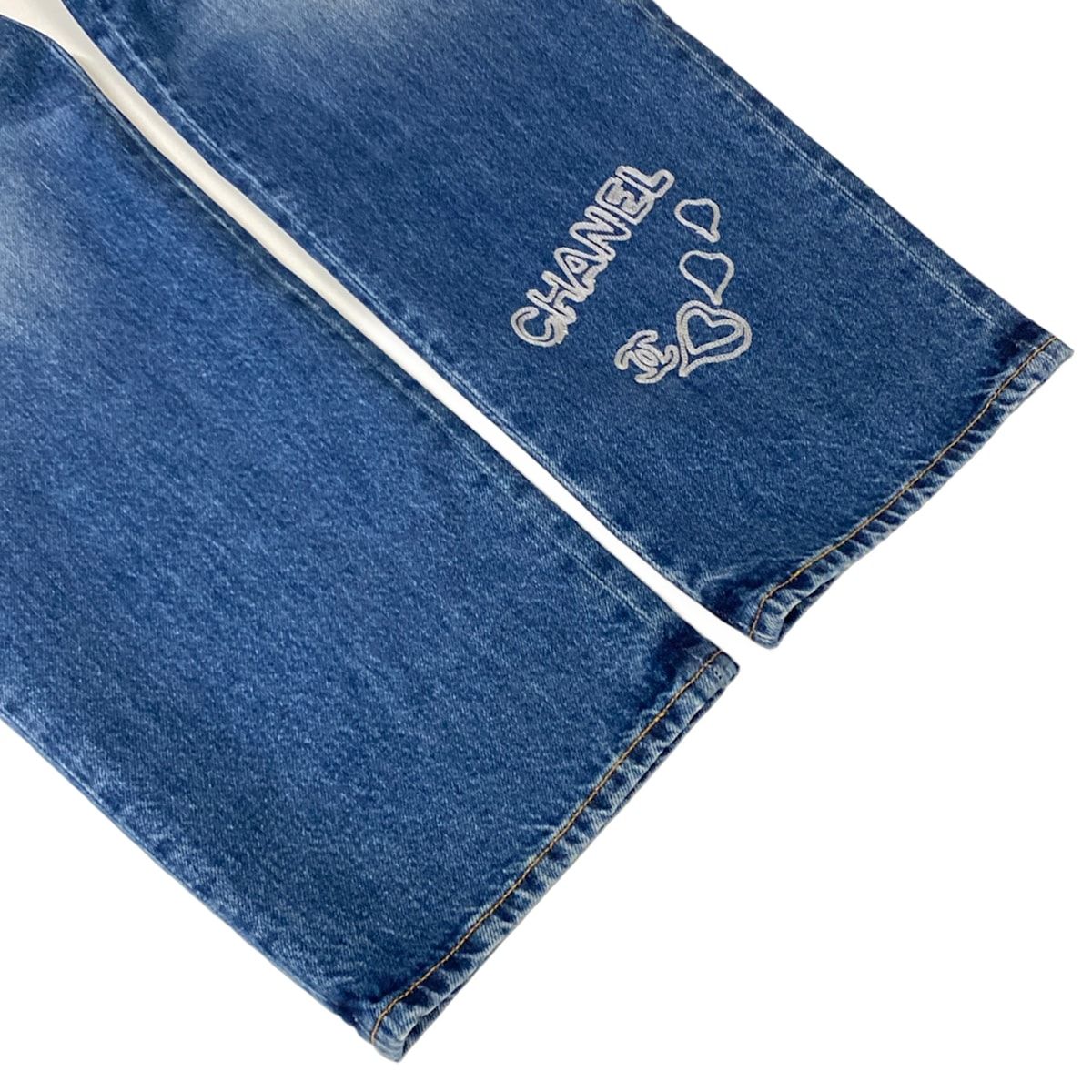 Chanel Jeans 36 S Blue Embroidery Denim Heart Coco Cotton — view 6