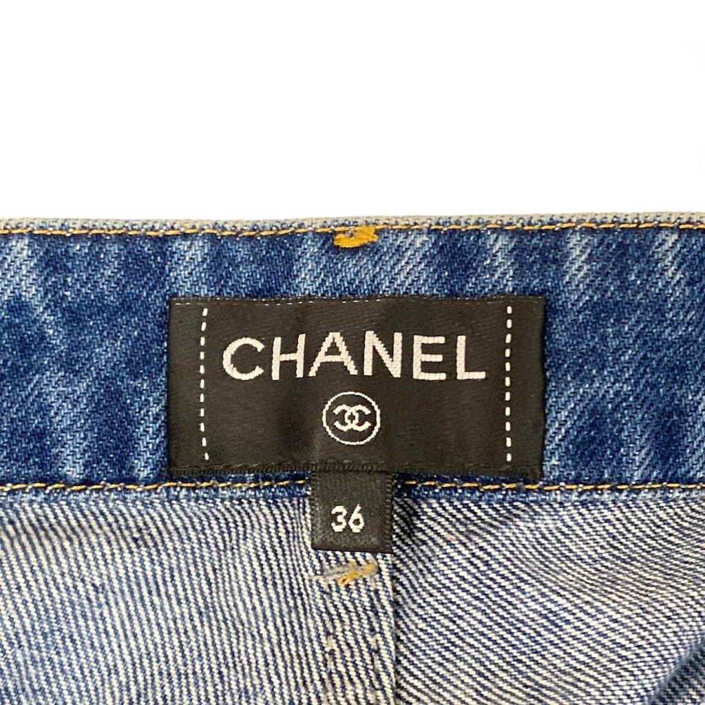 Chanel Jeans 36 S Blue Embroidery Denim Heart Coco Cotton — view 3