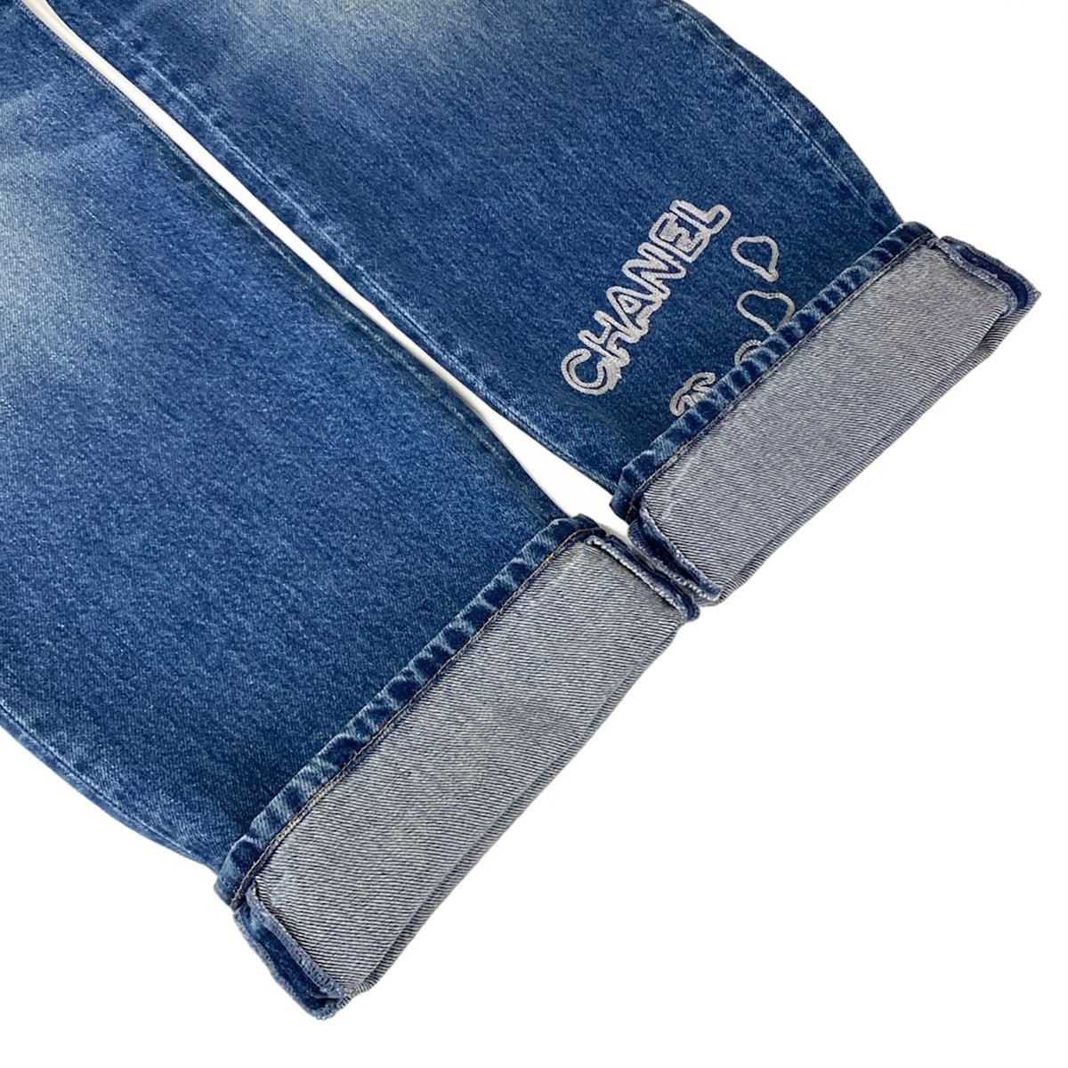 Chanel Jeans 36 S Blue Embroidery Denim Heart Coco Cotton — view 7