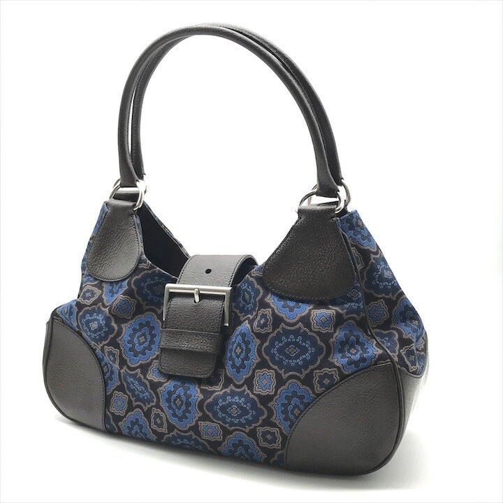 Prada Milano Leather Canvas Hand Bag Navy — view 2