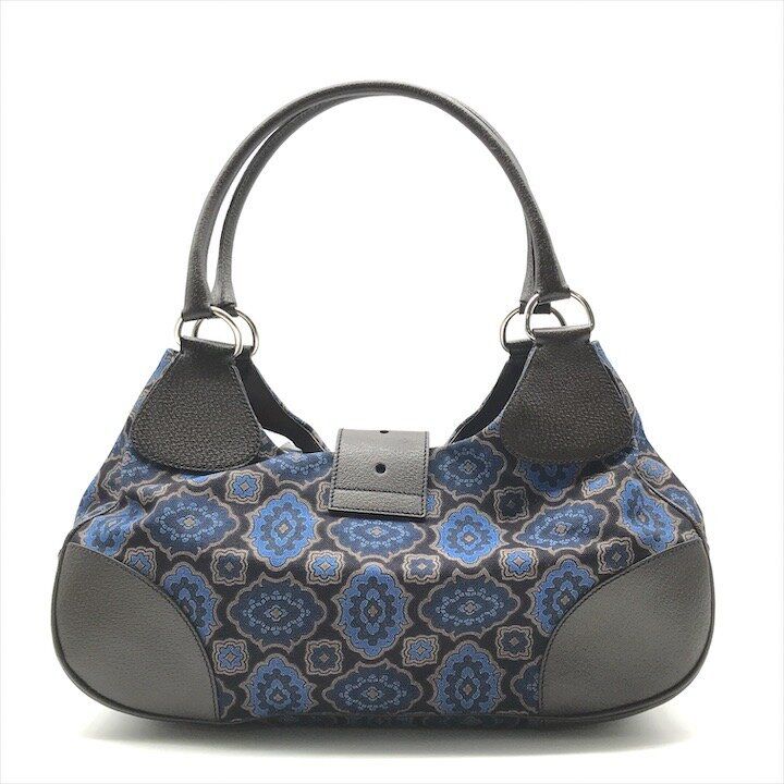 Prada Milano Leather Canvas Hand Bag Navy — view 3