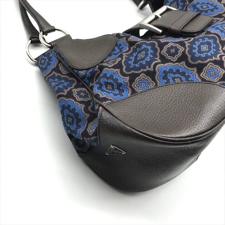 Prada Milano Leather Canvas Hand Bag Navy — view 5
