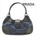 Prada Milano Leather Canvas Hand Bag Navy