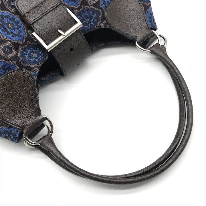 Prada Milano Leather Canvas Hand Bag Navy — view 7