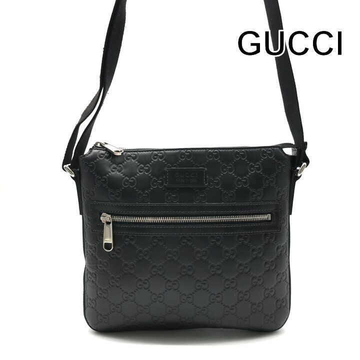Gucci Embossed Signature Leather Shoulder Bag Black