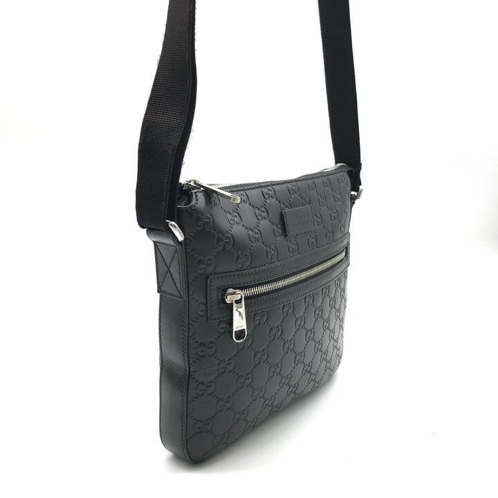 Gucci Embossed Signature Leather Shoulder Bag Black — view 2