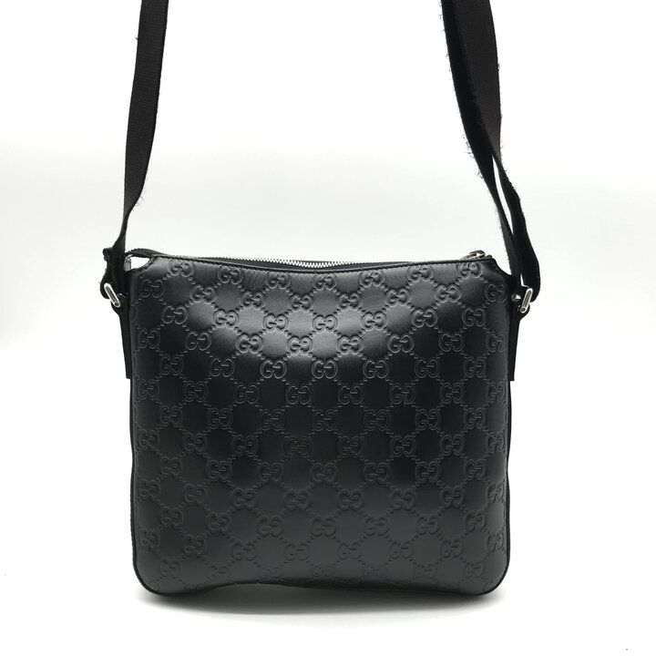 Gucci Embossed Signature Leather Shoulder Bag Black — view 3