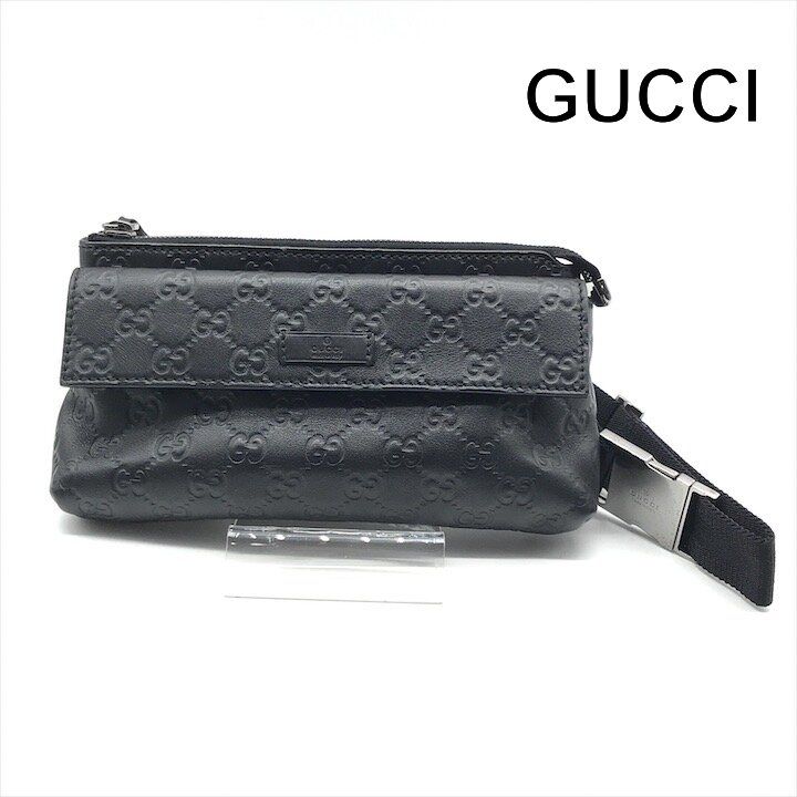 Gucci Guccissima Leather Logo Embossed Belt Bag Black Blunt Gentleman